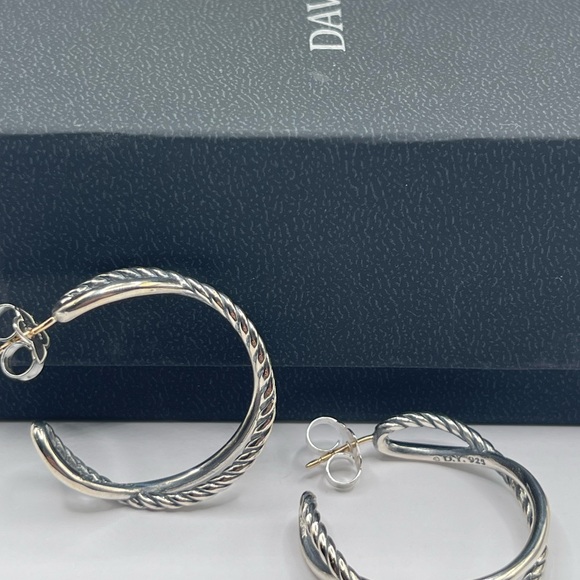 David Yurman Crossover Hoop Earrings in Sterling Silver, 33.7mm - Picture 6 of 10